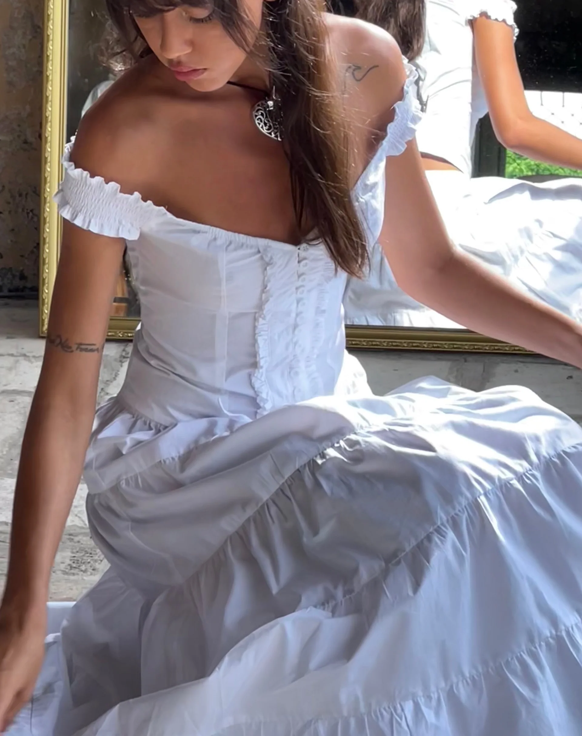 Alderidge Bardot Corset Top in White - Image 6