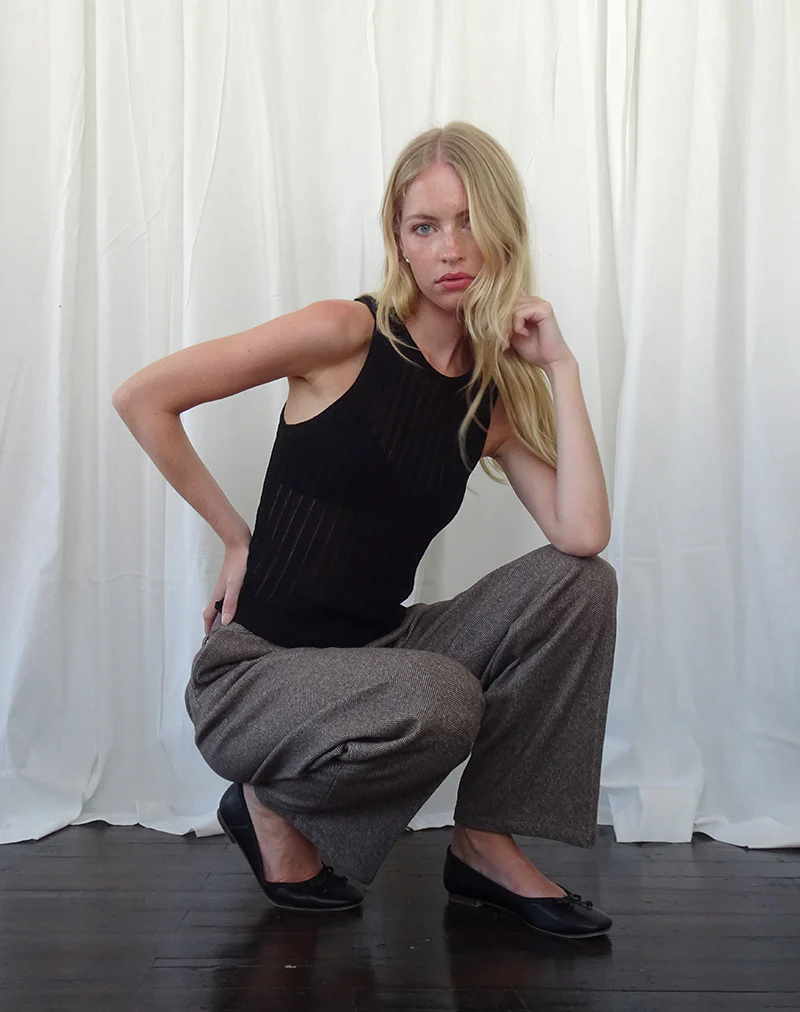 Alessia Vest Top in Wide Rib Knit Black - Image 2
