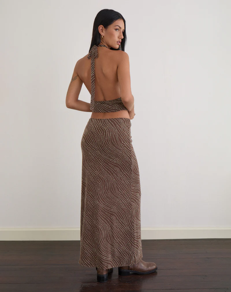 Alfreda Maxi Skirt in Abstract Polka Flock Brown - Image 3