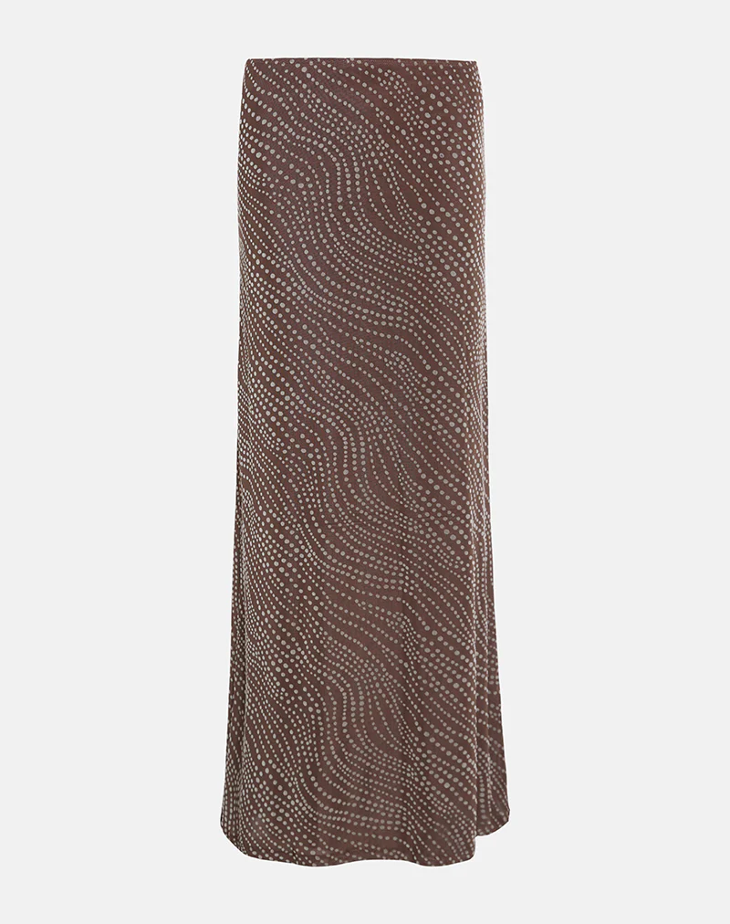 Alfreda Maxi Skirt in Abstract Polka Flock Brown - Image 5