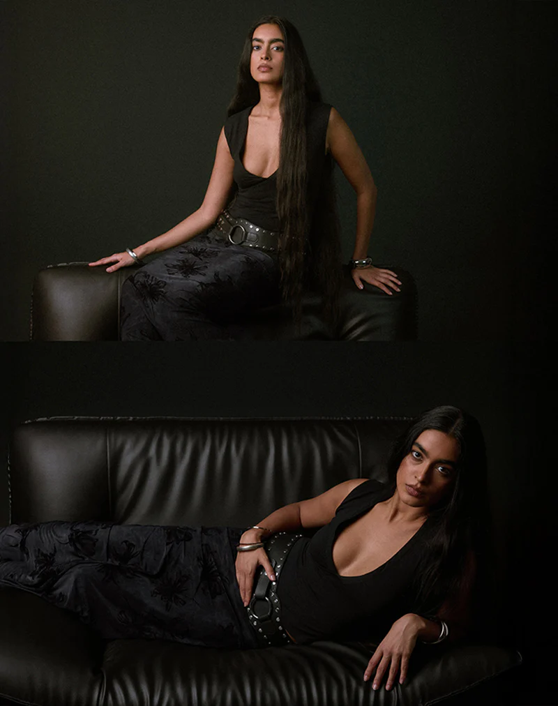 Alfreda Maxi Skirt in Burnout Velvet Grey - Image 2