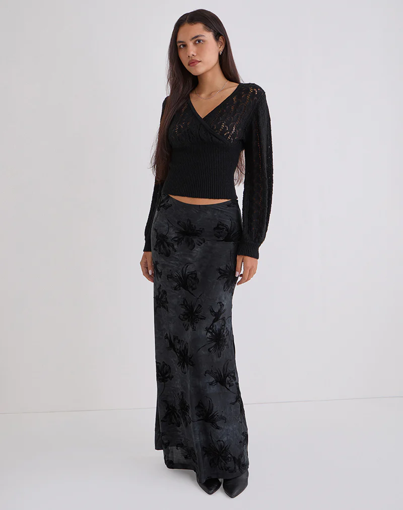 Alfreda Maxi Skirt in Burnout Velvet Grey - Image 3