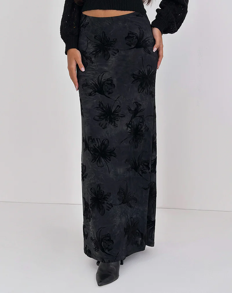 Alfreda Maxi Skirt in Burnout Velvet Grey - Image 4