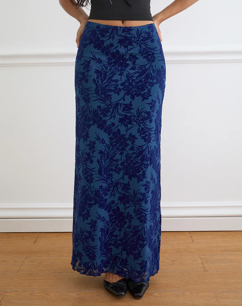 Alfreda Maxi Skirt in Midnight Leaf Flock Navy - Image 2
