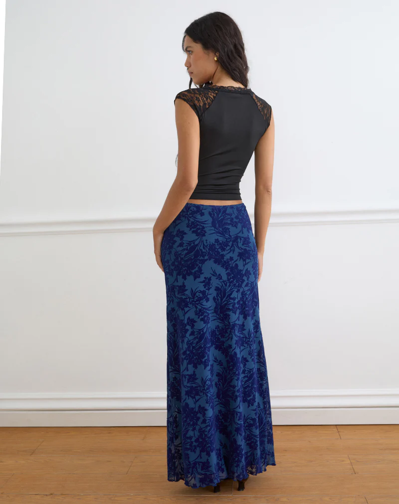 Alfreda Maxi Skirt in Midnight Leaf Flock Navy - Image 3