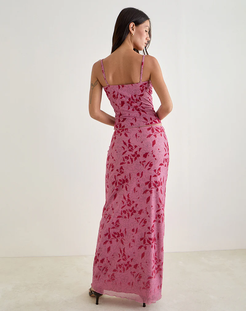 Alfreda Maxi Skirt in Stencil Flower Pink - Image 4