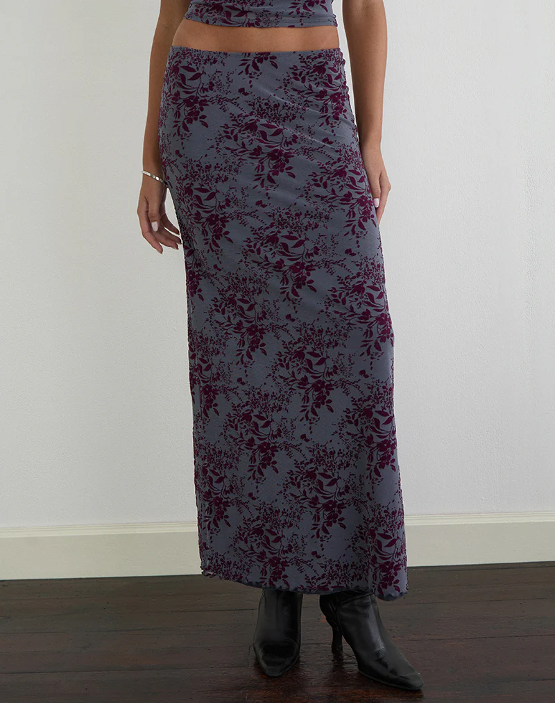 Alfreda Maxi Skirt in Fine Leaf Flock Smoke Grey - Image 2