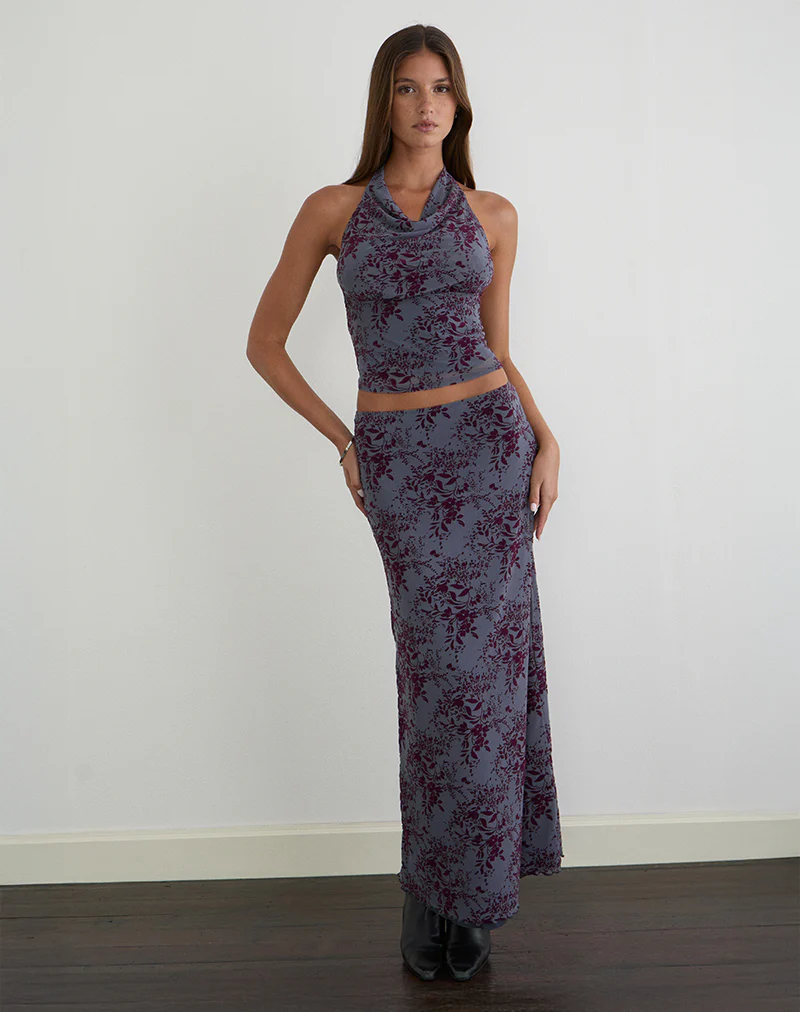 Alfreda Maxi Skirt in Fine Leaf Flock Smoke Grey - Image 4