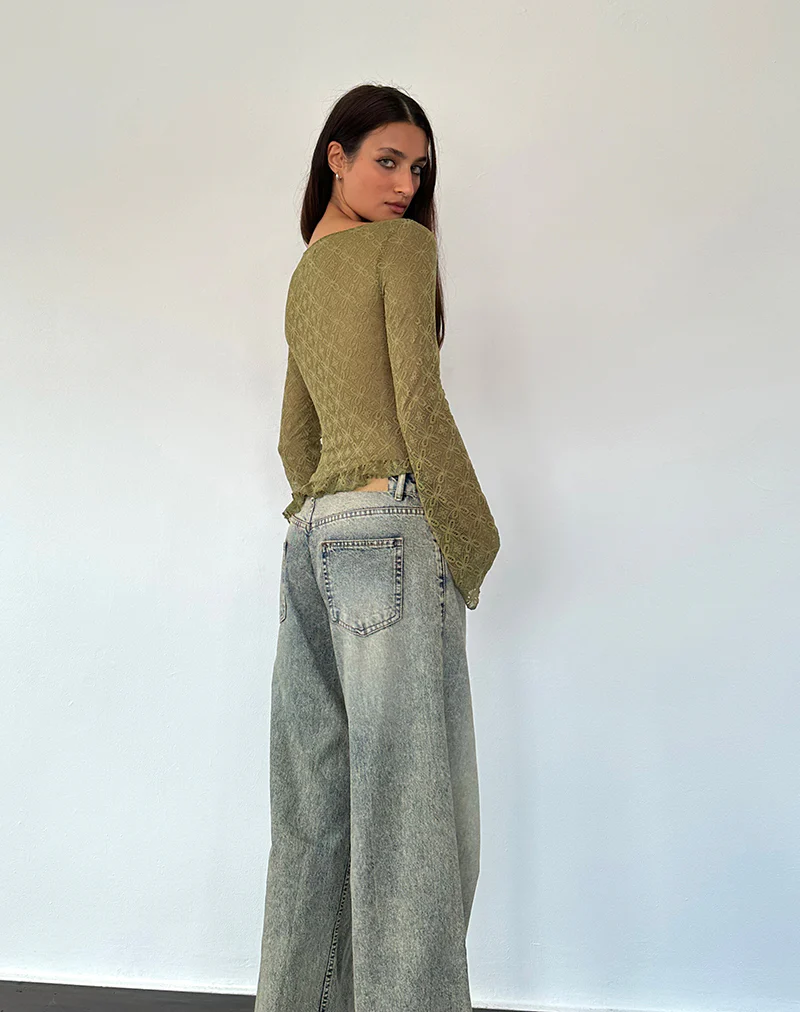 Allegra Long Sleeve Top in Textured Moss Green Lace - Image 5