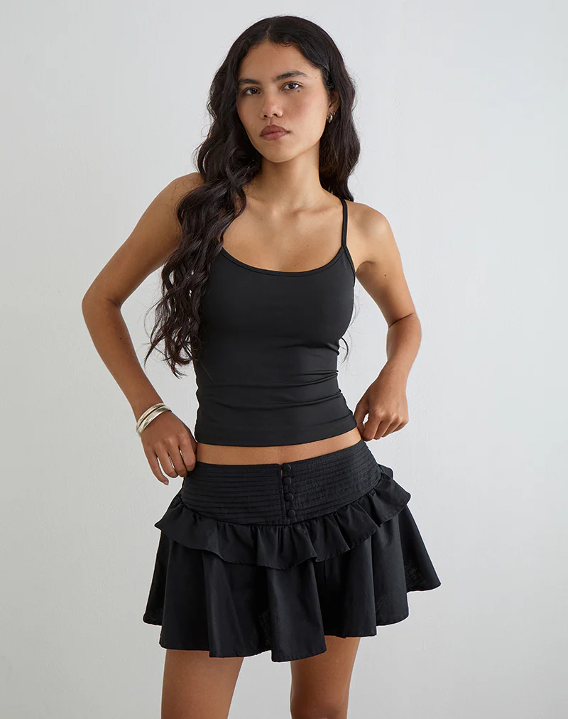 Alna V Waist Skort with Ruffle in Poplin Black - Image 3