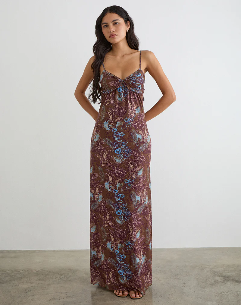 Alnaka Maxi Dress in Feathery Paisley Brown - Image 3