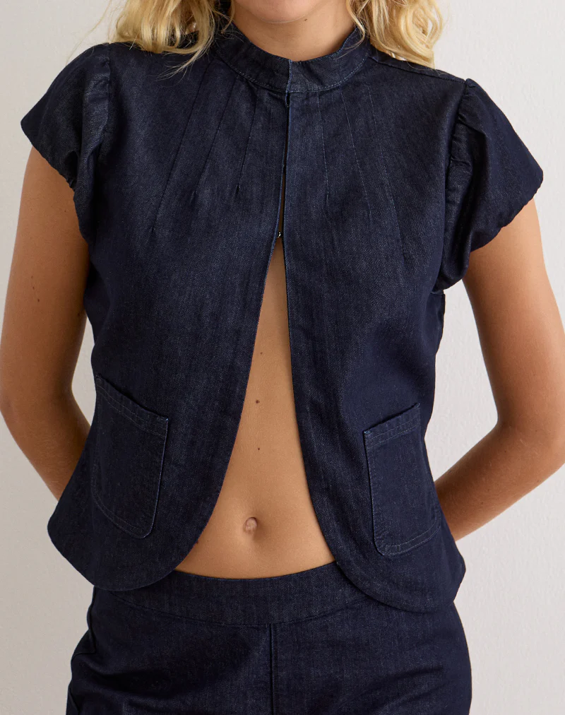 Alnira Pea Coat Top in Chambray Indigo - Image 3