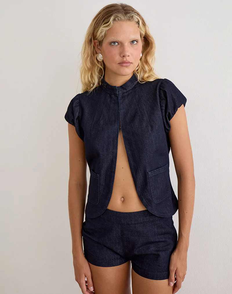 Alnira Pea Coat Top in Chambray Indigo - Image 4