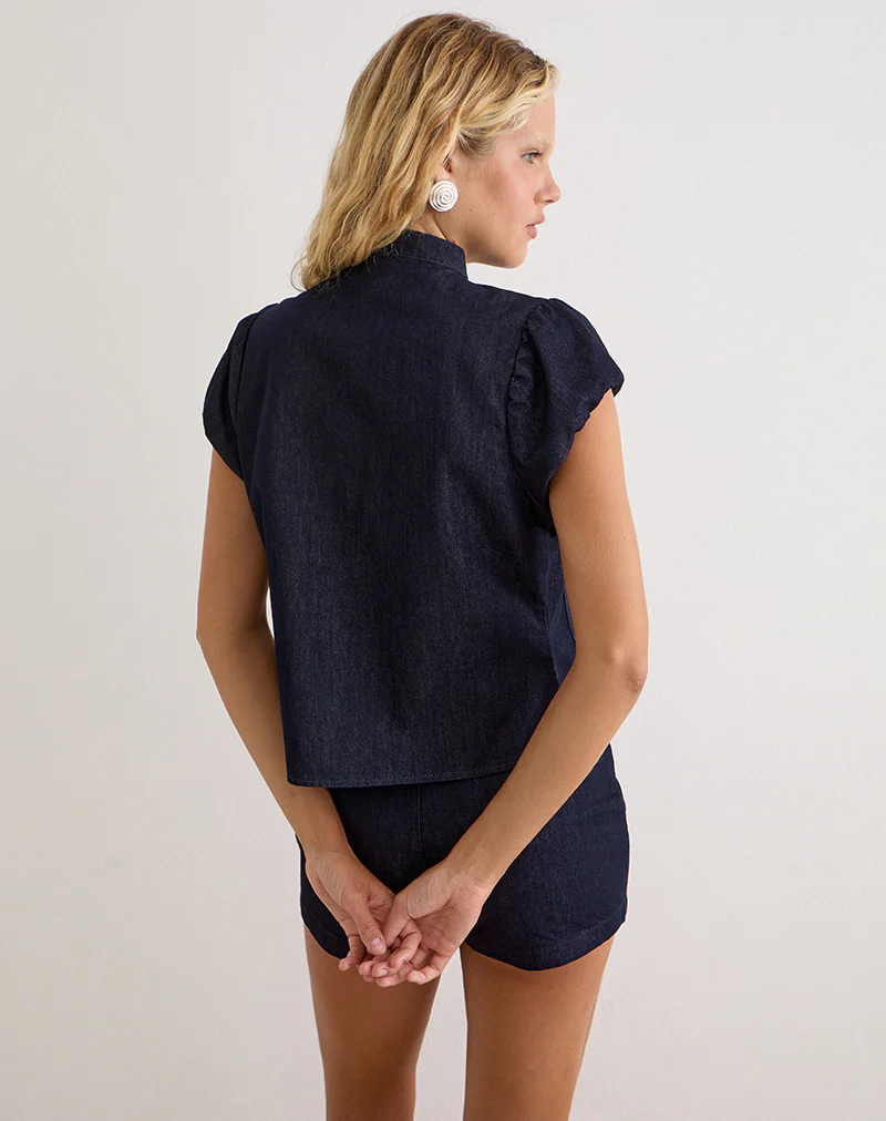 Alnira Pea Coat Top in Chambray Indigo - Image 5