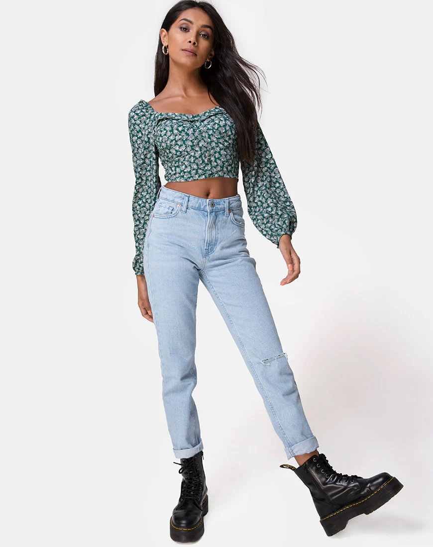 Alor Crop Top in Floral Bloom Green - Image 4