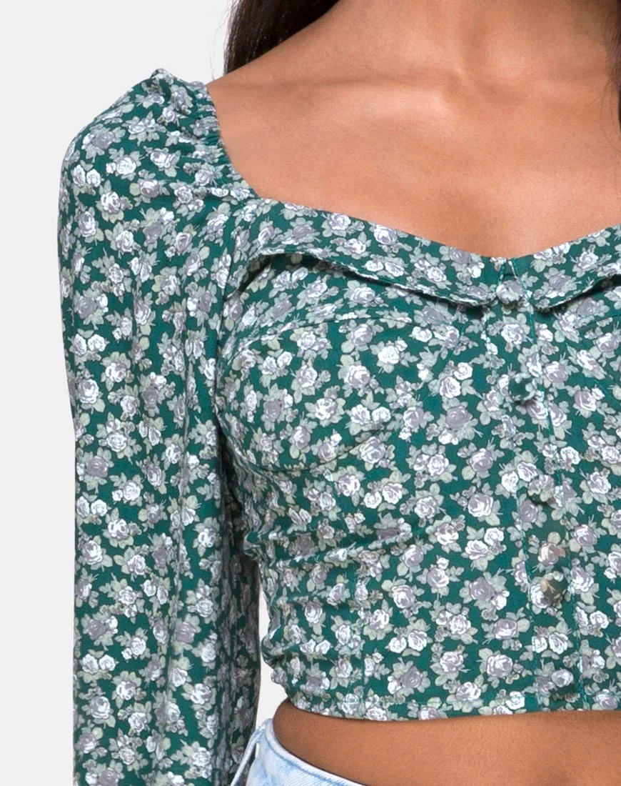 Alor Crop Top in Floral Bloom Green - Image 6