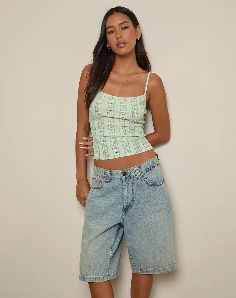 Aluca Cami Top in Broderie Flower Lace Mint - Image 3