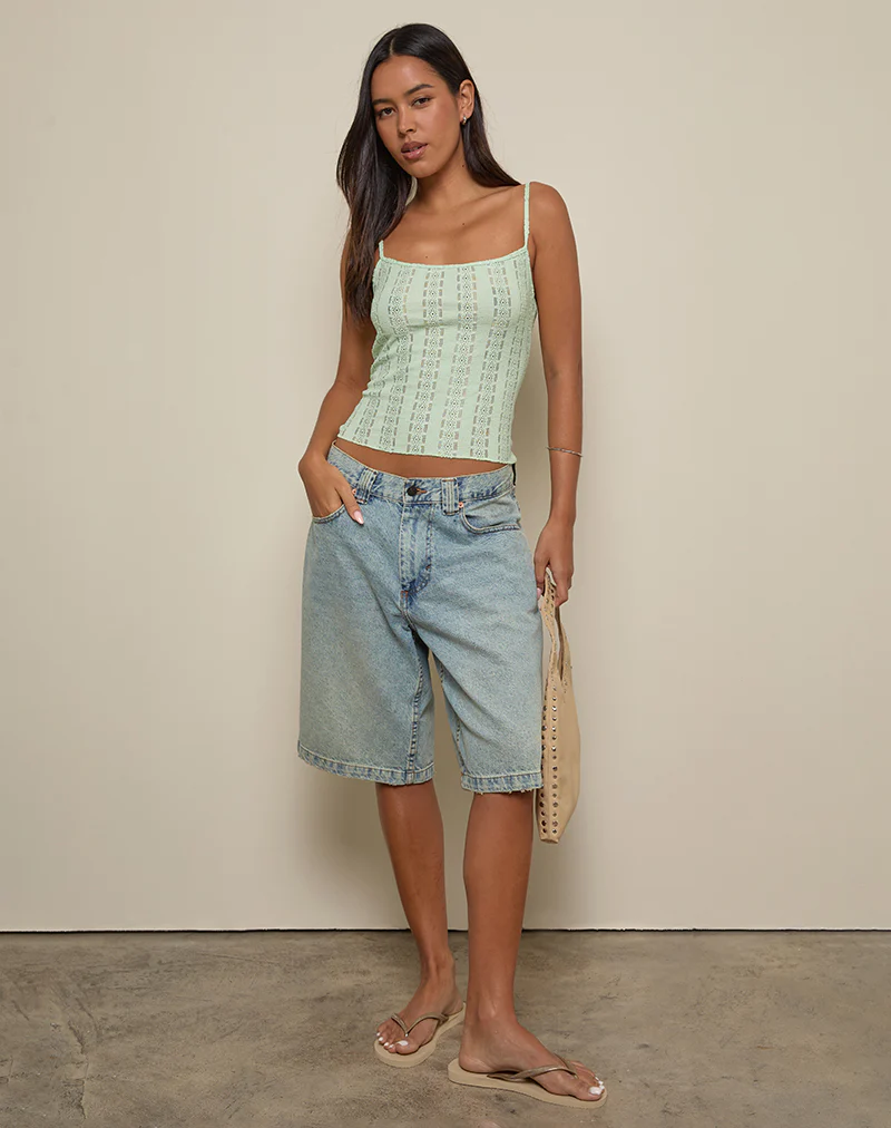 Aluca Cami Top in Broderie Flower Lace Mint - Image 4
