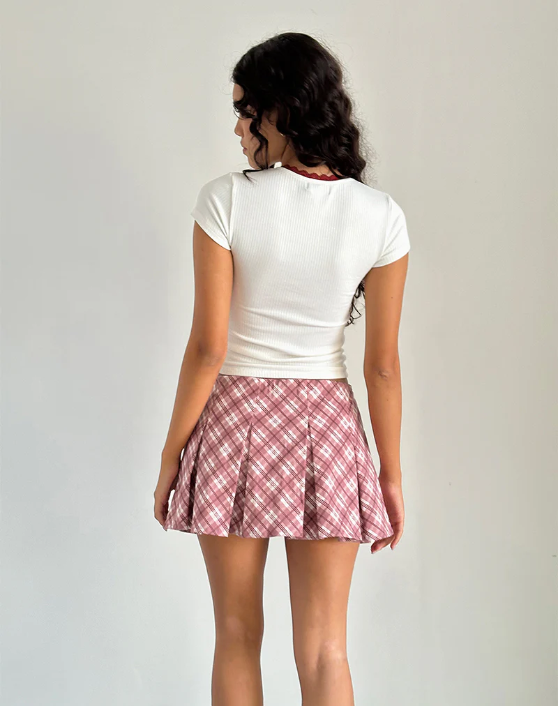 Alula Pleated Mini Skirt in Pink Tartan - Image 4