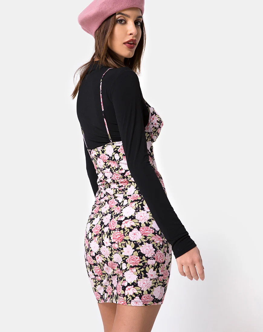 Alvina Bodycon Dress in Bloom Floral Black Base - Image 2