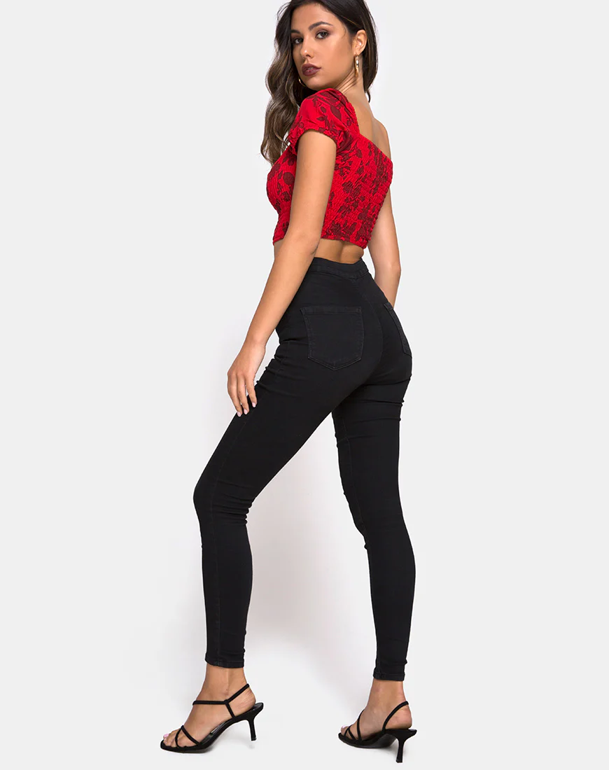 Alya Crop Top in Tonal Floral Red - Image 4
