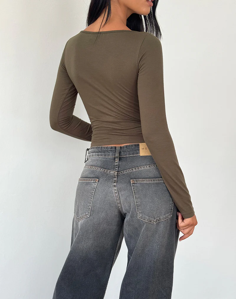 Amabon Long Sleeve Top in Olive - Image 5