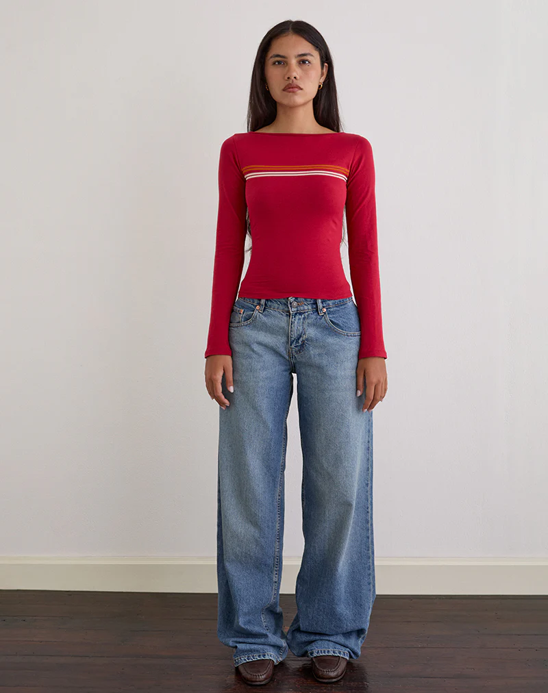 Amabon Long Sleeve Top in Adrenaline Red Stripe - Image 2