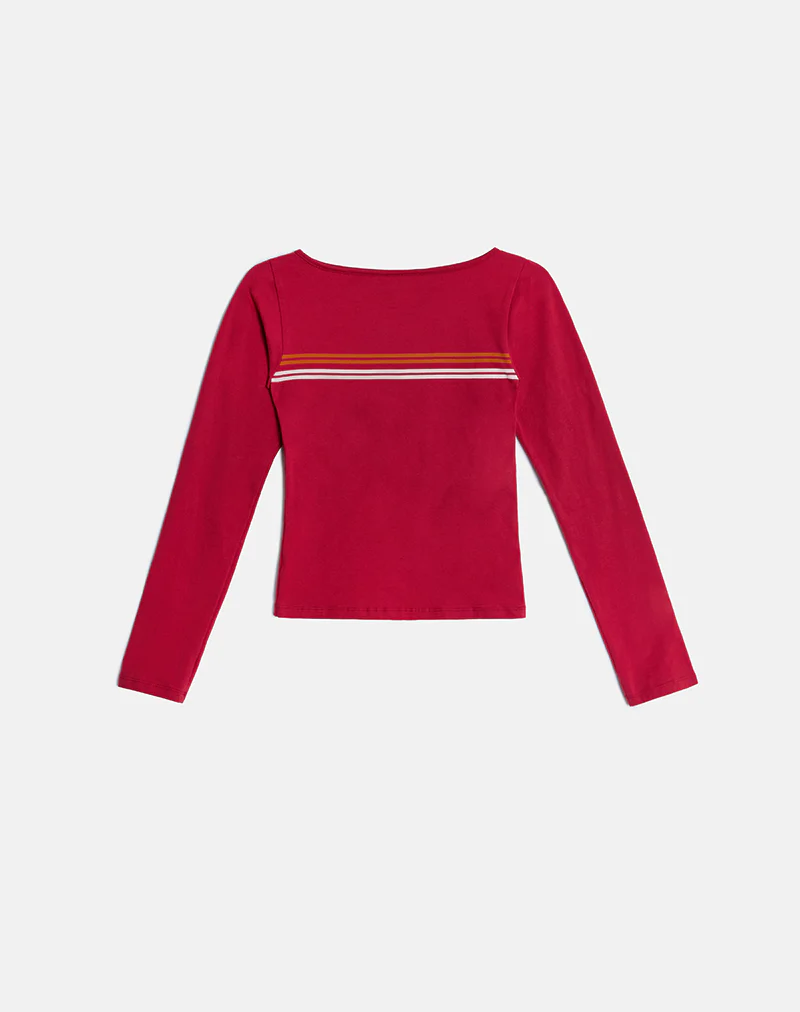 Amabon Long Sleeve Top in Adrenaline Red Stripe - Image 3