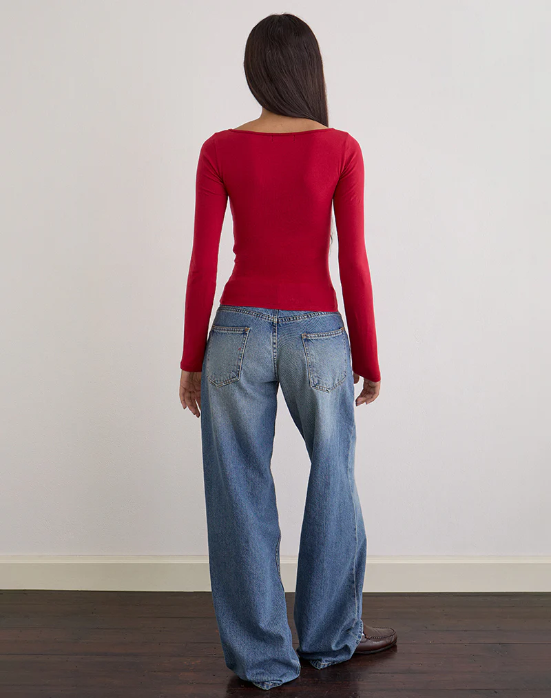 Amabon Long Sleeve Top in Adrenaline Red Stripe - Image 5