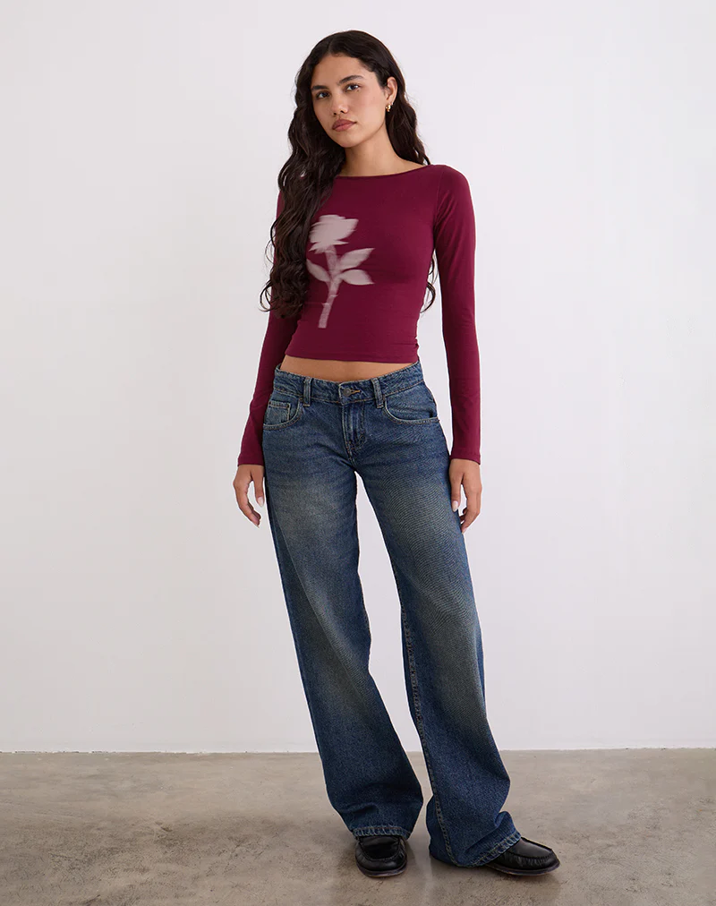 Amabon Long Sleeve Top in Burgundy Blurred Rose - Image 3