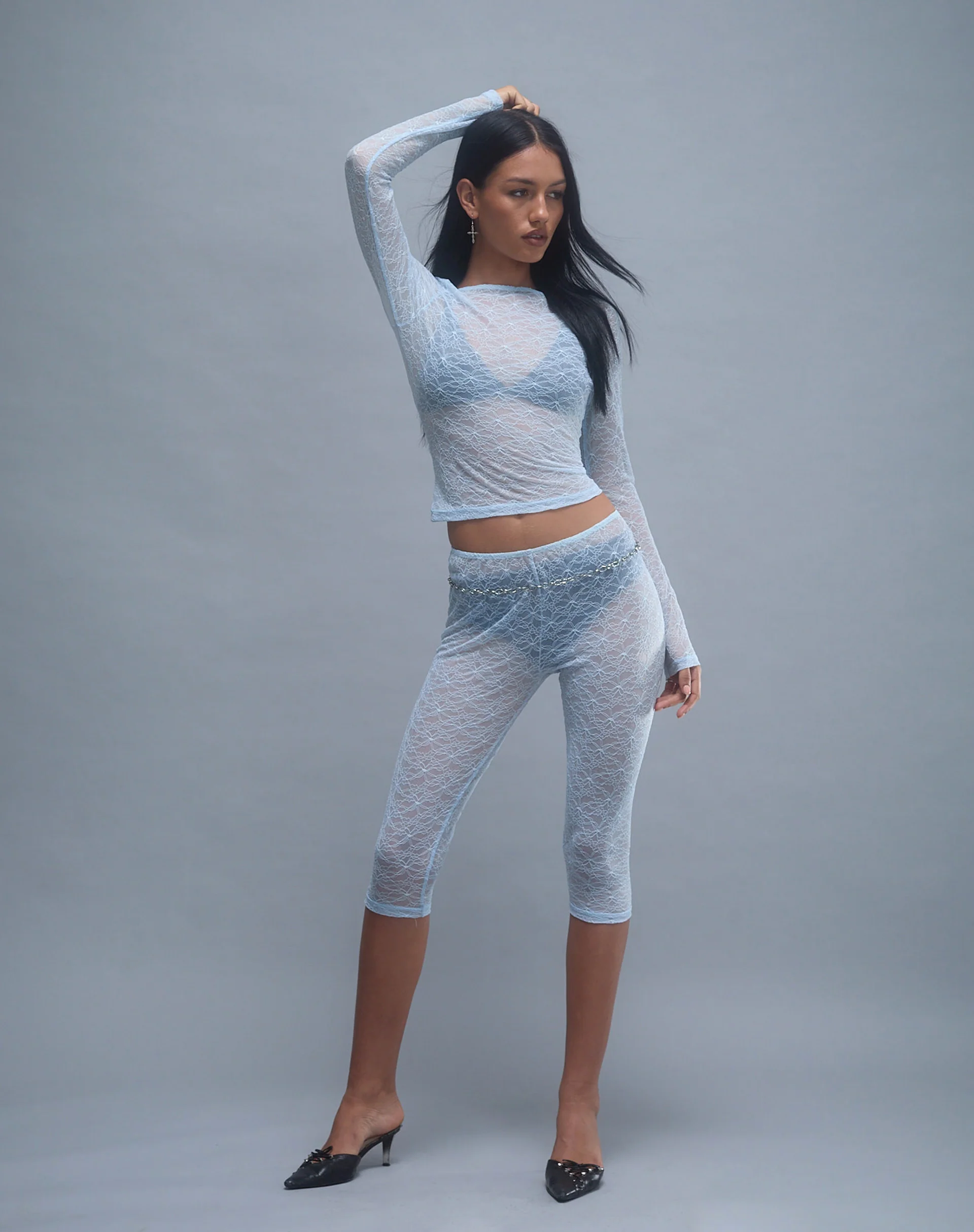 Amabon Long Sleeve Top in Lace Baby Blue - Image 5