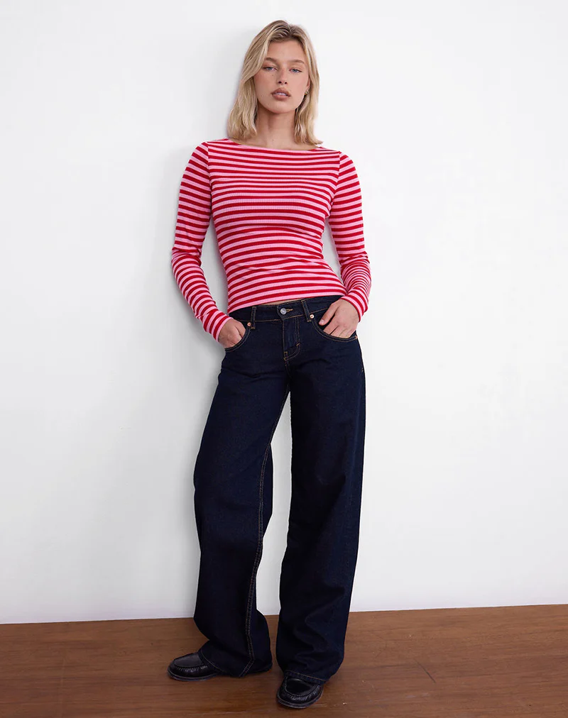 Amabon Top in Pink and Red Stripe - Image 5