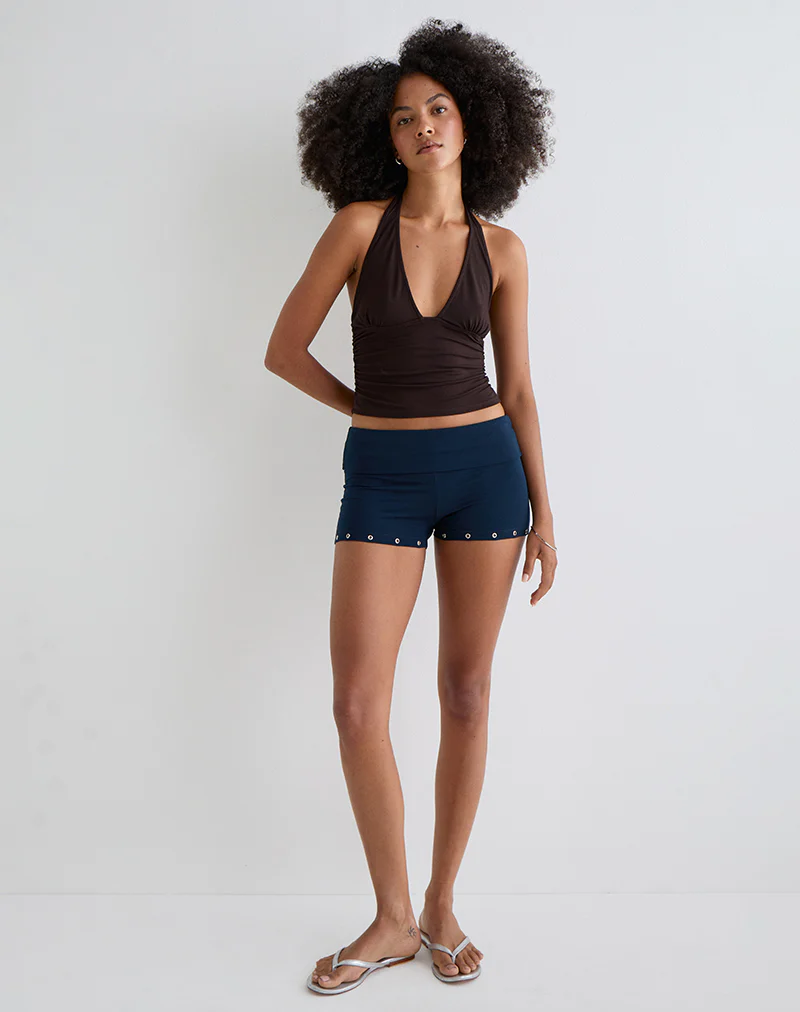 Amane Foldover Short in Rayon Jersey Navy - Image 4