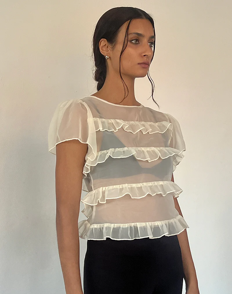 Amarissa Ruffle Top in Ivory Chiffon - Image 3