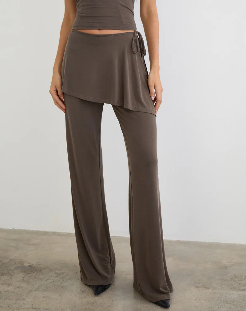 Amata Trouser Skirt in Cupro Dark Brown