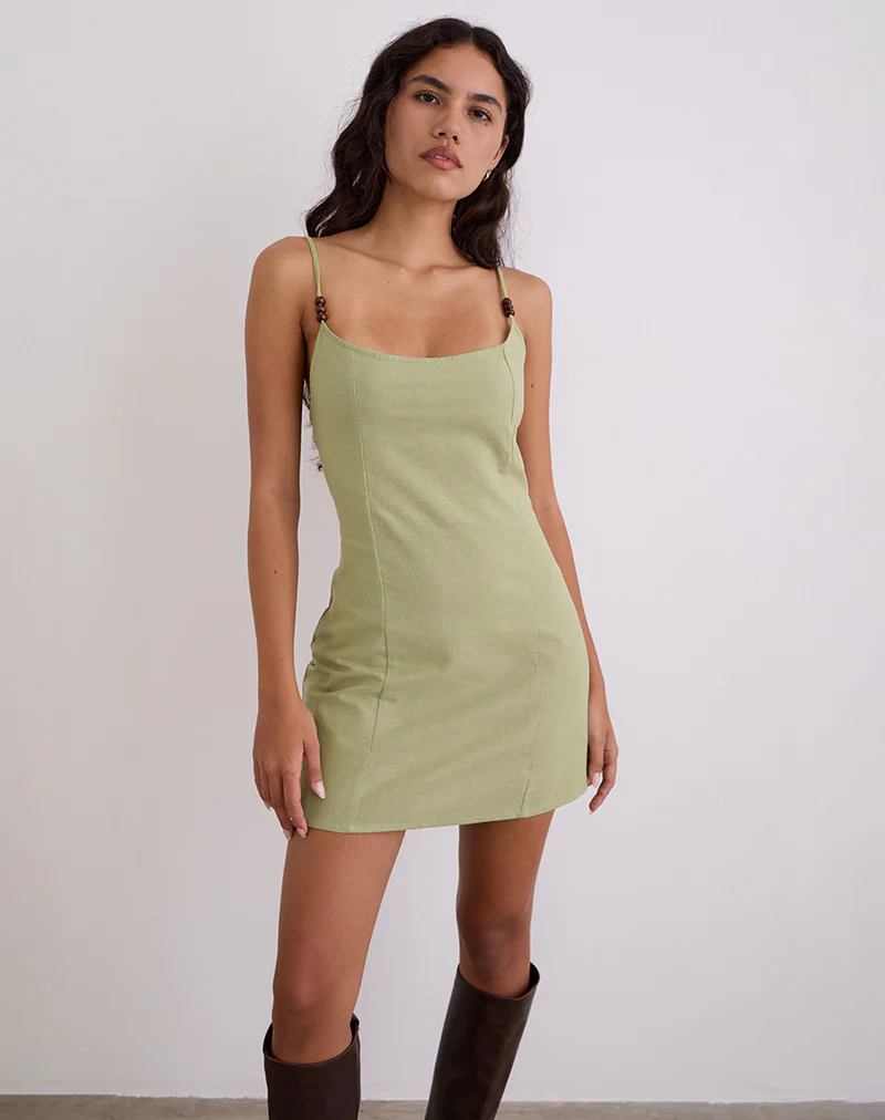 Ambra Scoop Mini Dress in Sage Green - Image 5