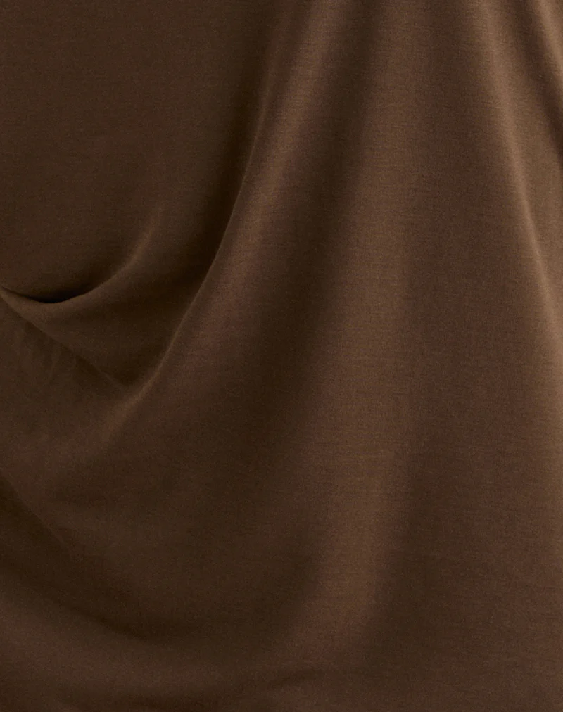 Amelina Backless Asymmetric Mini Dress in Dark Brown - Image 7