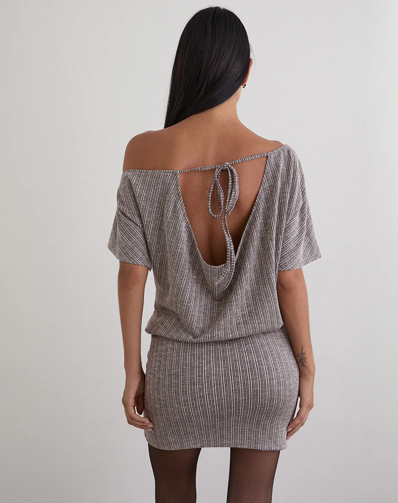 Amelita Mini Dress in Rib Knit Brown Grey - Image 2