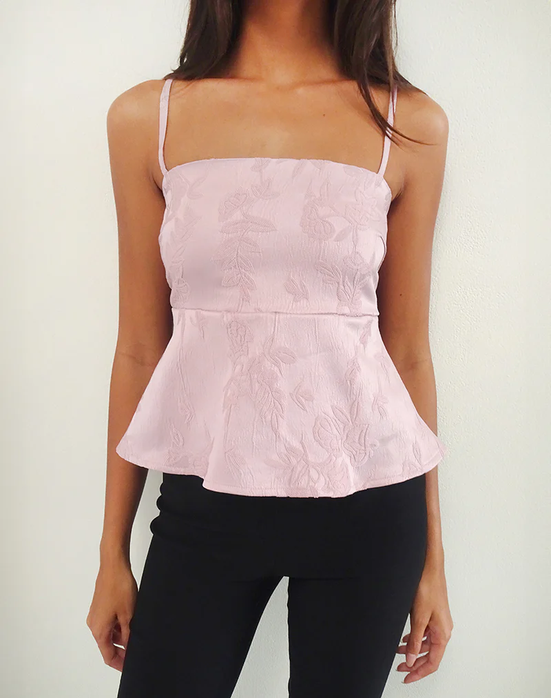 Amerta Cami Top in Satin Jacquard Baby Pink - Image 2