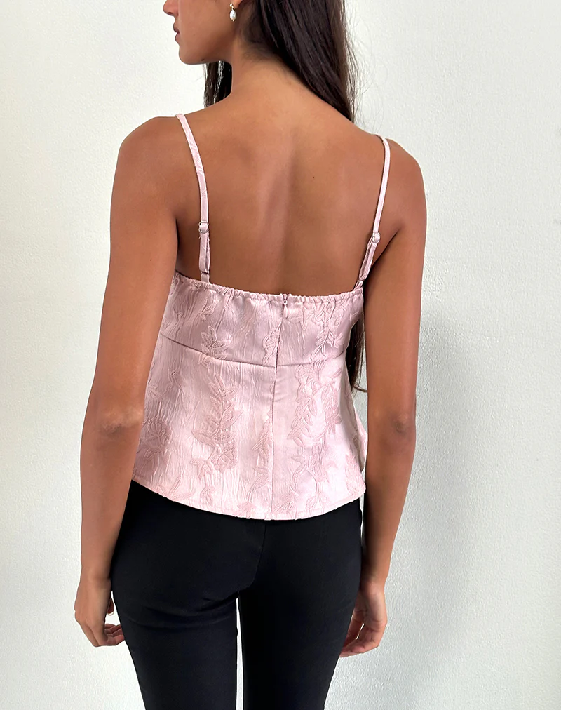 Amerta Cami Top in Satin Jacquard Baby Pink - Image 3