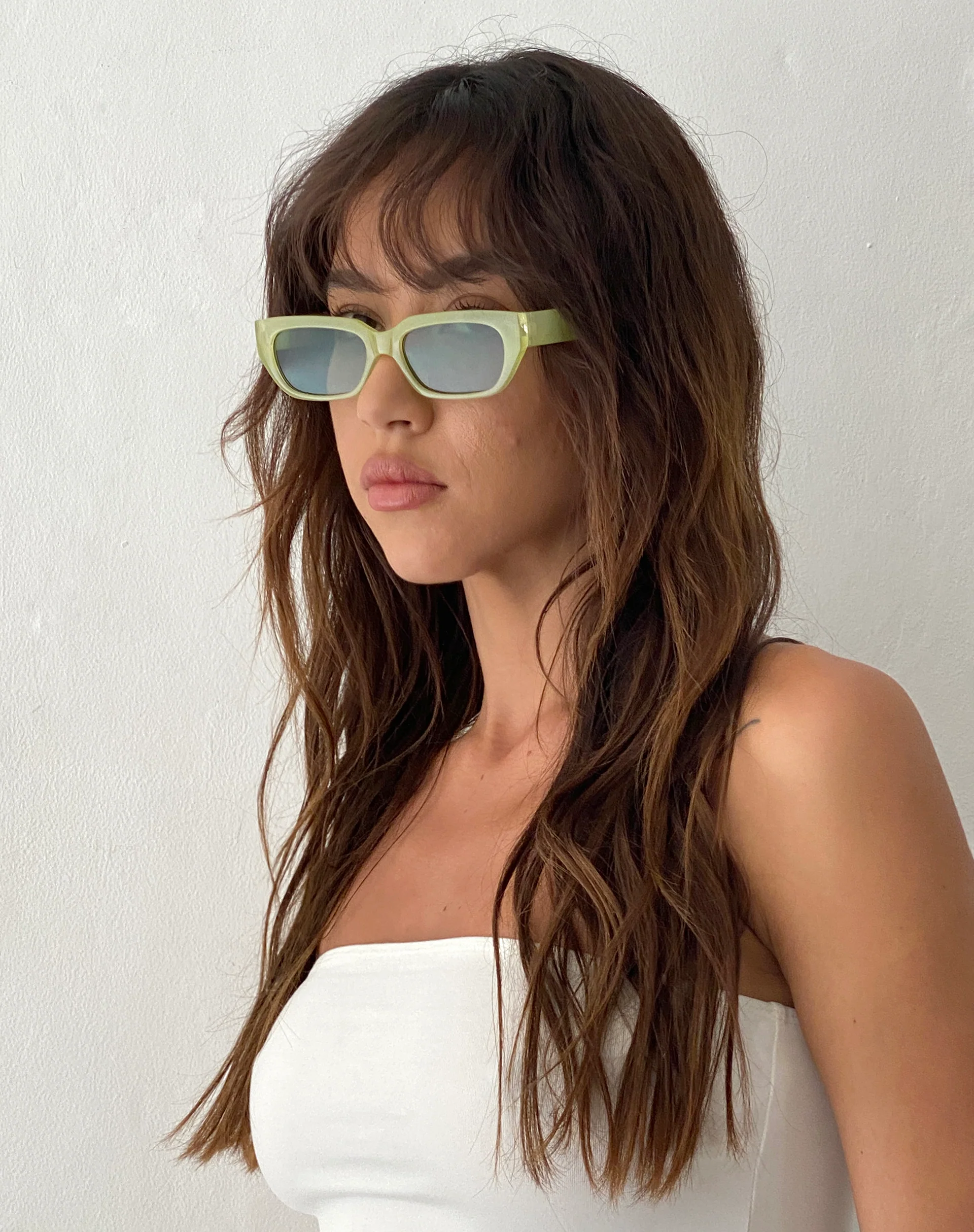 Amiah Rectangle Sunglasses in Light Green - Image 3