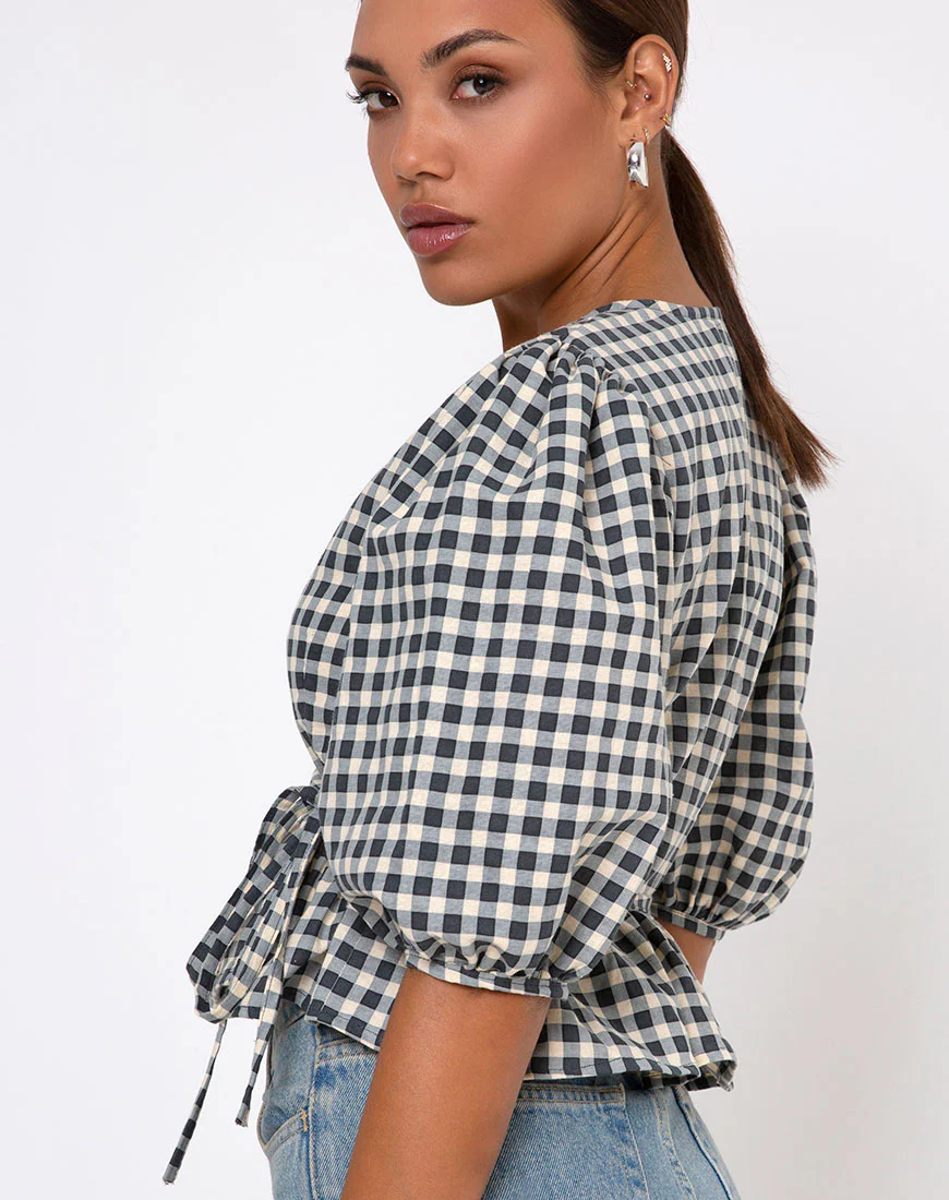 Amiya Top in Gingham Cream - Image 2