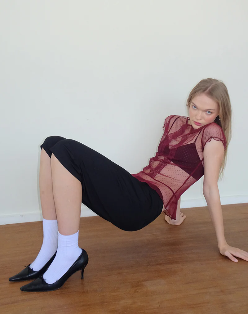 Amrita Top in Burgundy Dobby Mesh - Image 3