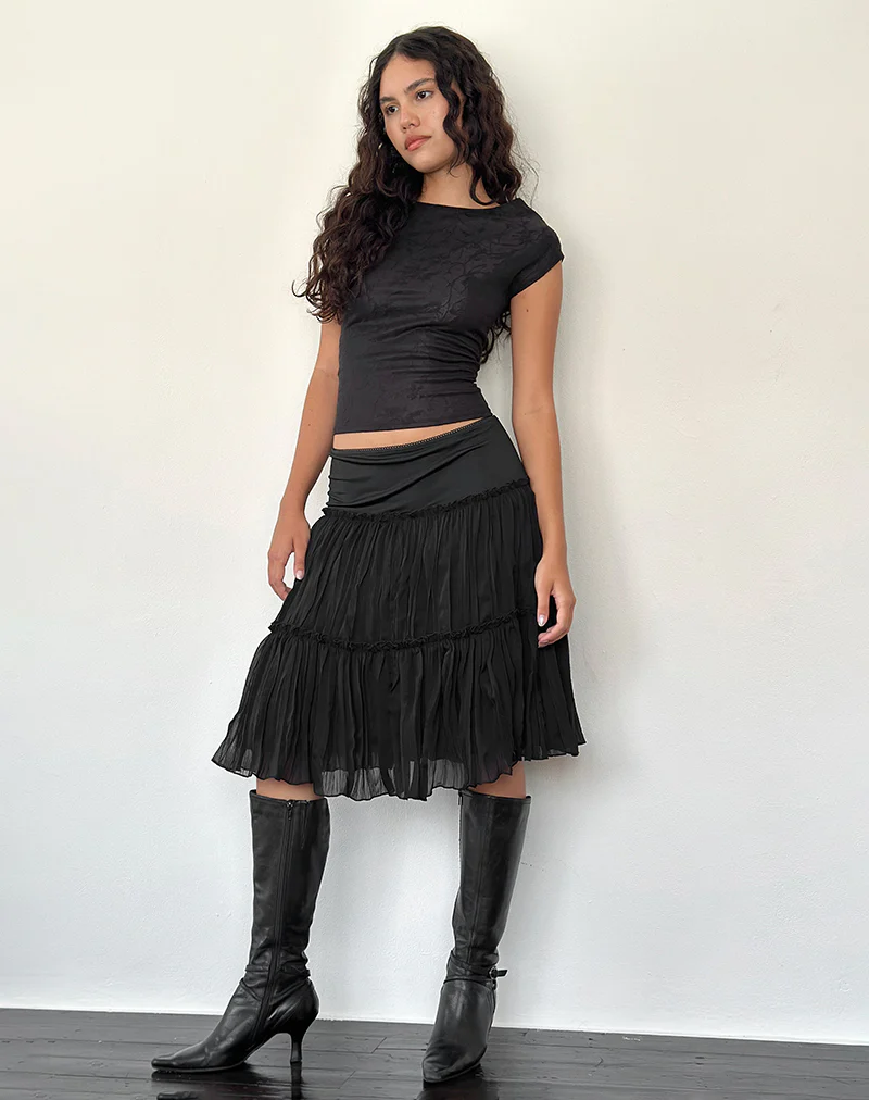 Anahita Tiered Skirt in Chiffon Black - Image 2