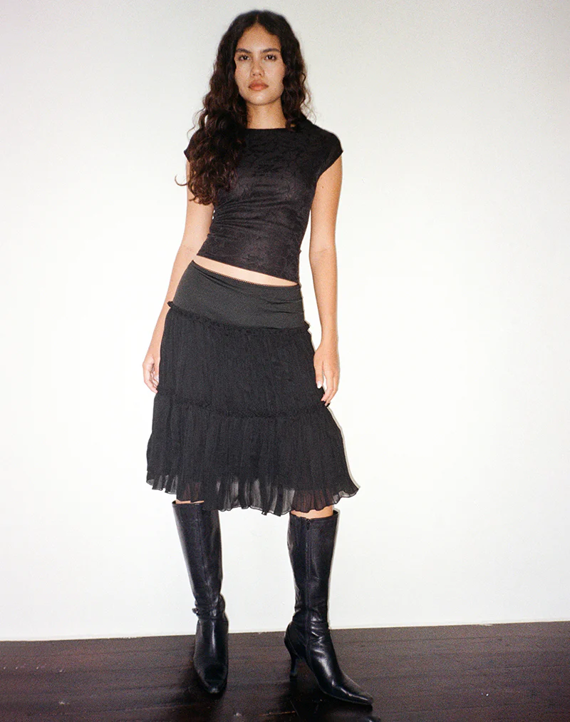 Anahita Tiered Skirt in Chiffon Black - Image 3
