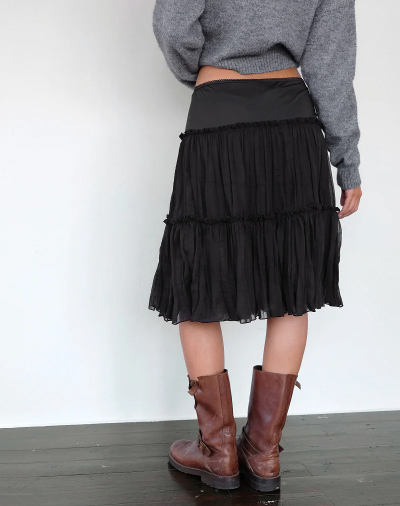 Anahita Tiered Skirt in Chiffon Black - Image 5