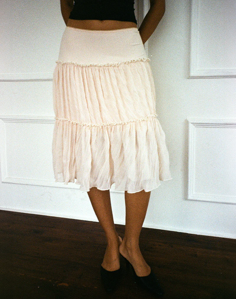 Anahita Tiered Skirt in Chiffon Buttercream - Image 4