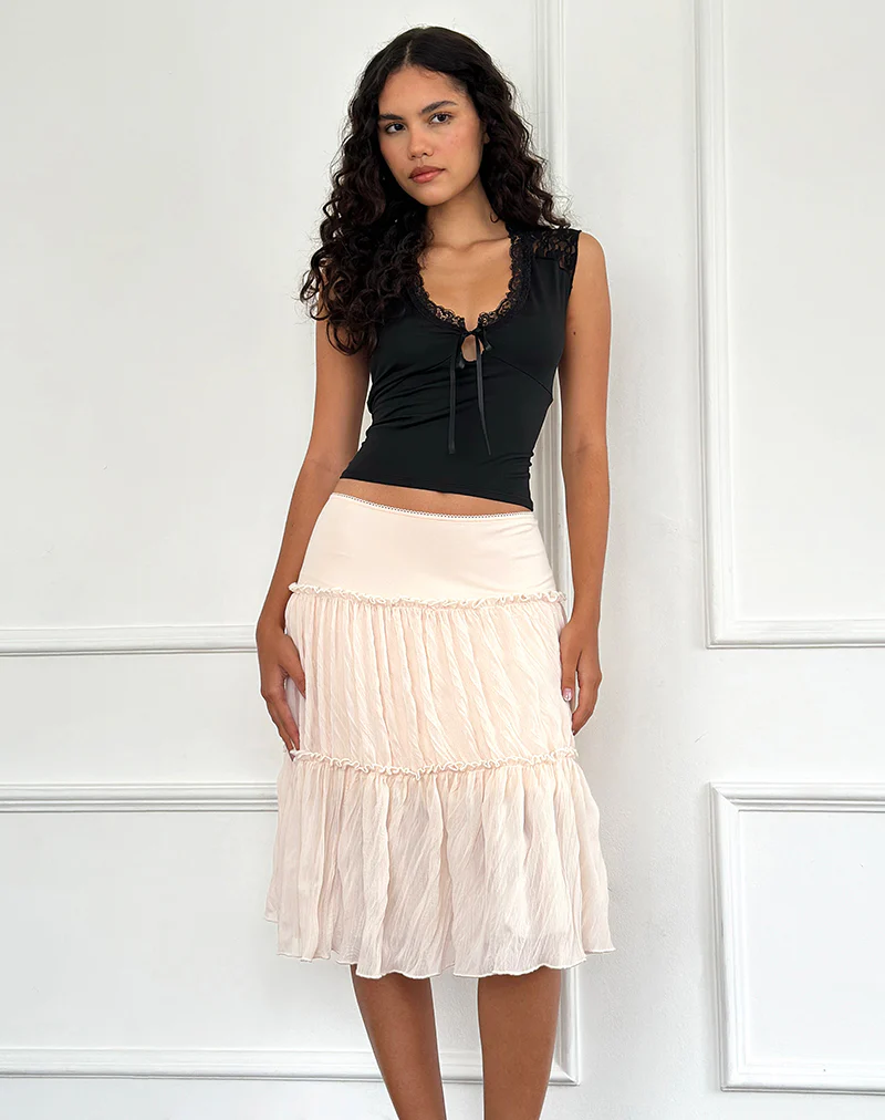 Anahita Tiered Skirt in Chiffon Buttercream - Image 5
