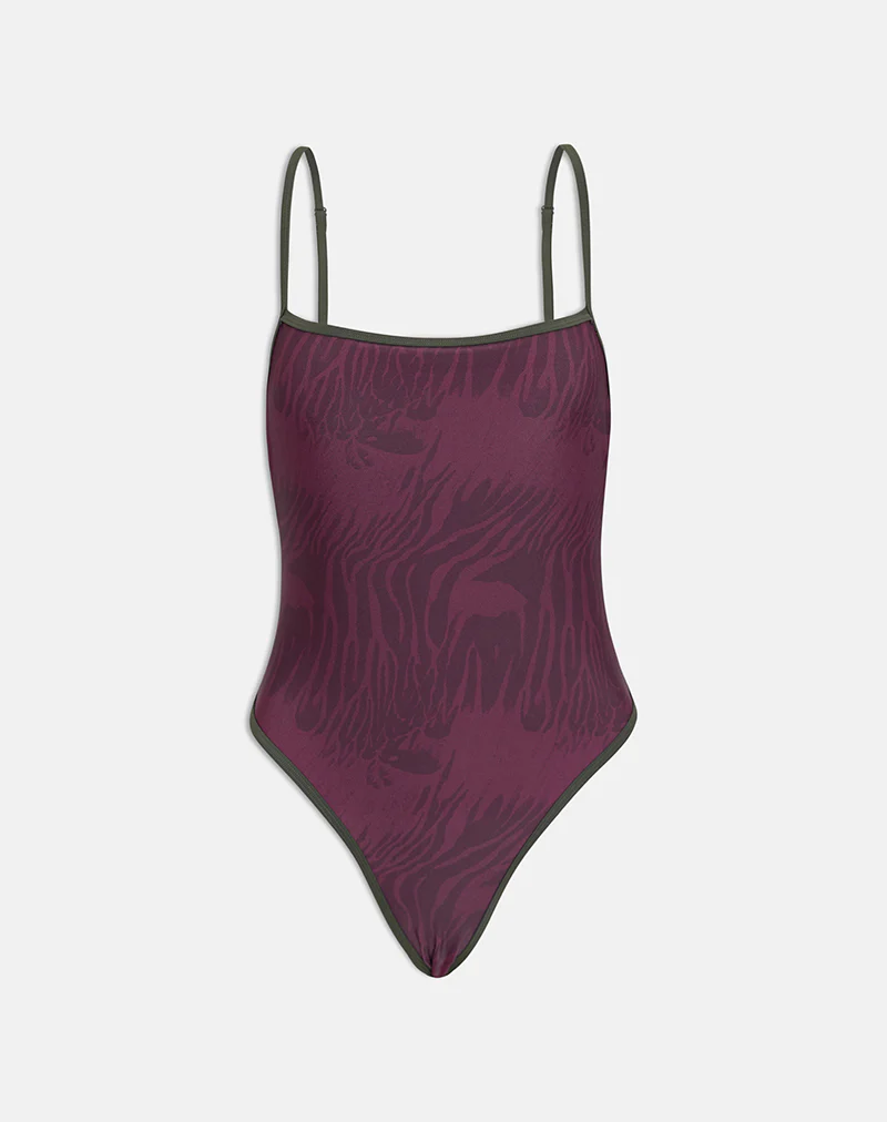 Anavah Swimsuit in Abstract Zebra Burgundy with Green Binding - Image 5