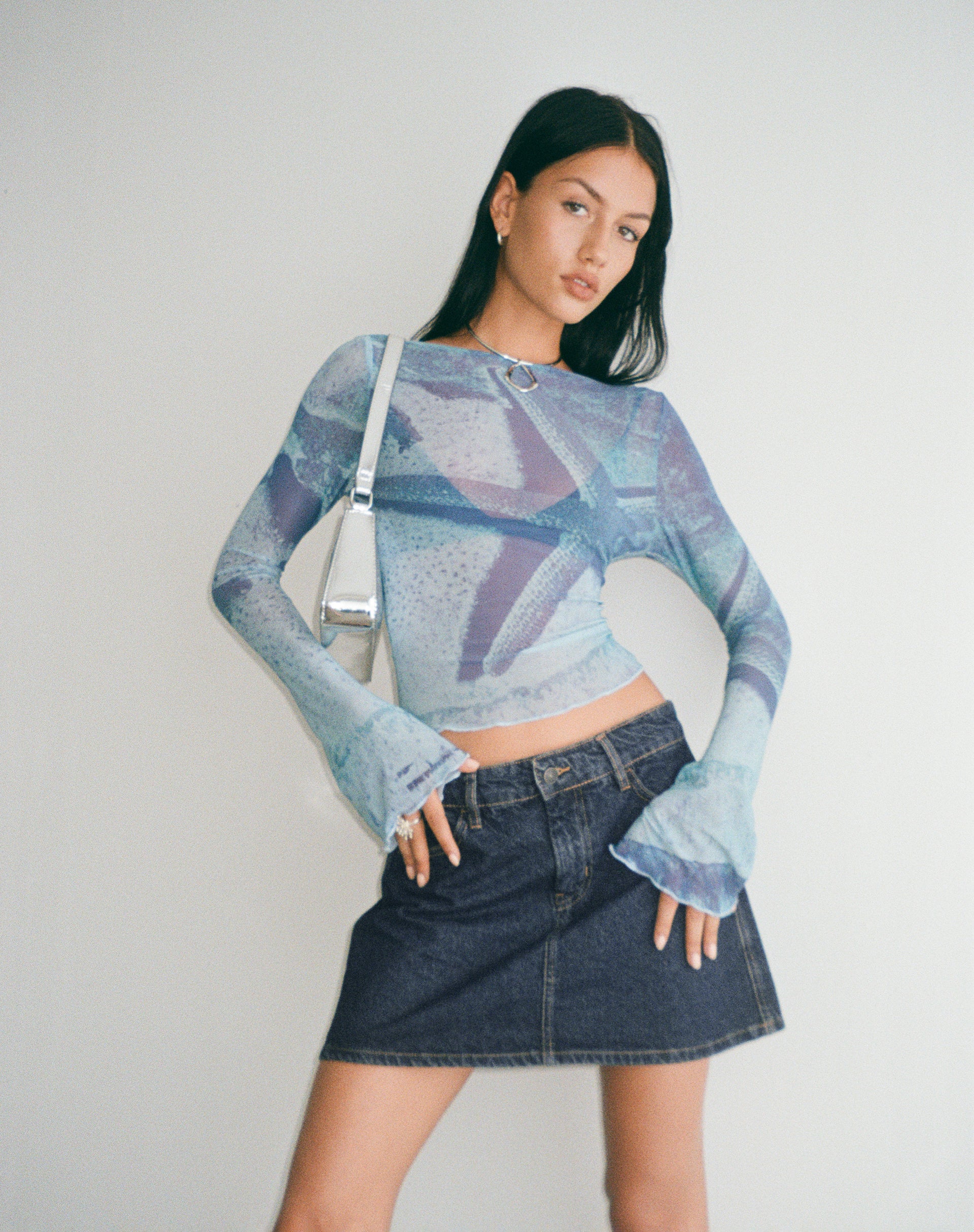 Anchi Mesh Long Sleeve Top in Blue Starfish Photoprint - Image 3